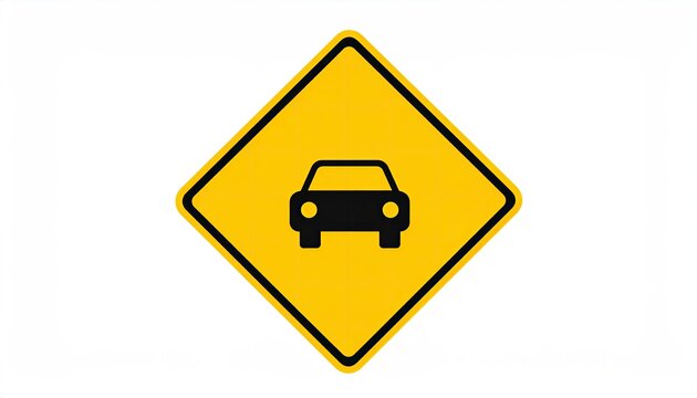 Yellow diamond-shaped traffic sign with a black car symbol