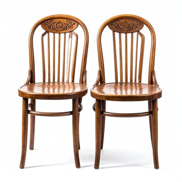 Two wooden chairs,  carved backs,  simple design