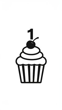 Simple black and white cupcake with a single candle