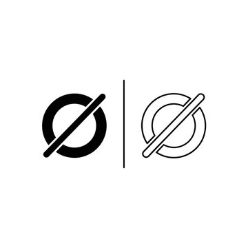 Null set and diameter symbol icon in solid and outline styles for mathematics and engineering design