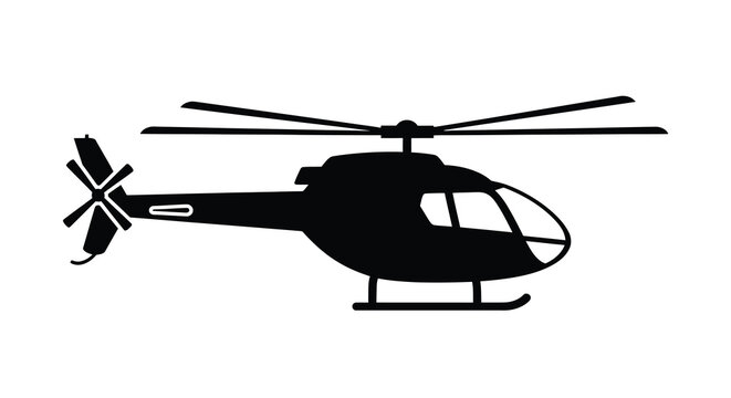 Simple black silhouette of a helicopter in a side view
