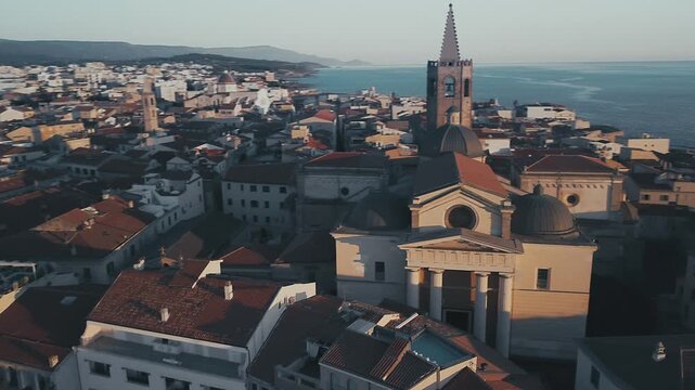 Aerial view around the main church in the heart of the town