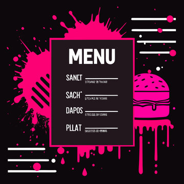 Stylish menu design with vibrant colors and food illustrations