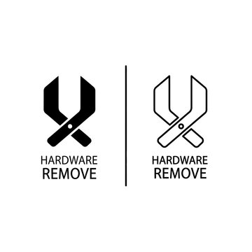 Hardware remove tool icons in solid and line art styles with hardware uninstall disconnect