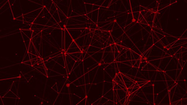 Abstract digital red connection dots and lines. Technology background. Network connection structure. Plexus effect.