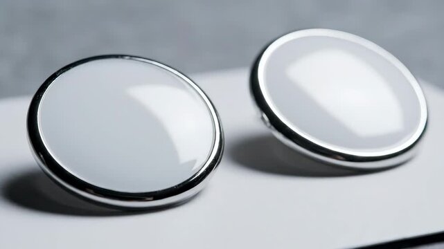 Elegant silver and white cufflinks with a polished metallic finish and smooth surface