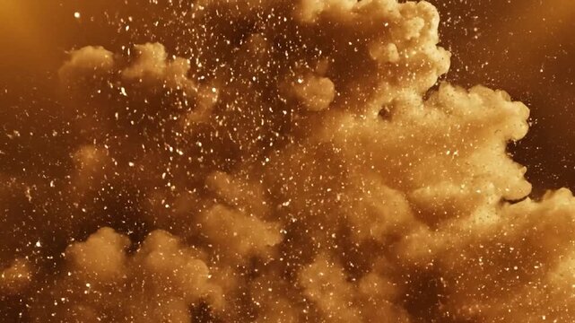 Abstract Golden Explosion with Floating Dust Particles and Vibrant Smoke Texture Background for Artistic Creative Projects
