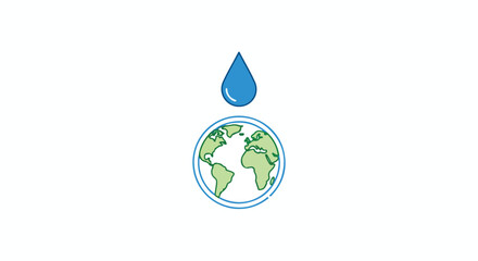 Obraz premium A single blue water drop falling from above onto a stylized globe representing earth's water resources