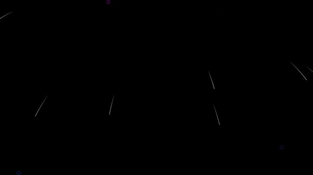 Abstract colorful exploding lines with glowing circles on black background