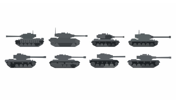 Tank icon set vector flat panzer military army symbol collection