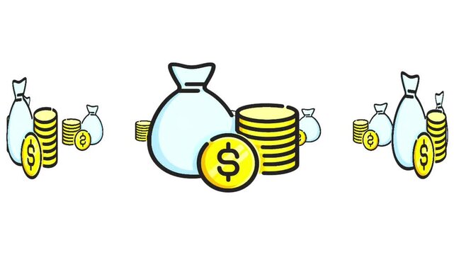 Animated Money Bag and Coin Stack Icon - Finance and Wealth Concept