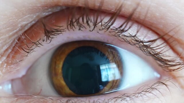 Brown eyes with dilated pupils after ophthalmologist drops