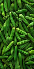 Fototapeta premium Fresh Organic Okra Pods Closeup with Ridged Texture and Natural Green Hues, Ideal for Cooking