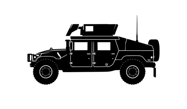 Military Humvee silhouette vector black armored vehicle icon design
