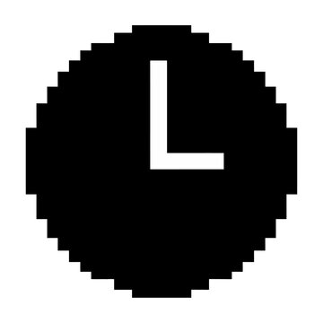 Pixelated vector clock face illustration showing the time as 9:00 on a black background