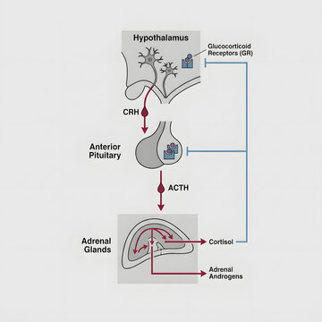 Diagram illustrating cortisol levels regulation in the endocrine system  