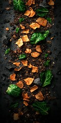 Obraz premium Dehydrated Brussels Sprouts Chips and Dried Slices in a Textured Frame with Crisp Edges