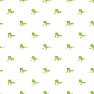 Cute green lizard cartoon characters repeating on white background, creating an animal themed pattern