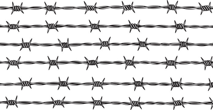 Barbed wire fence pattern rows of sharp wire for security or containment.