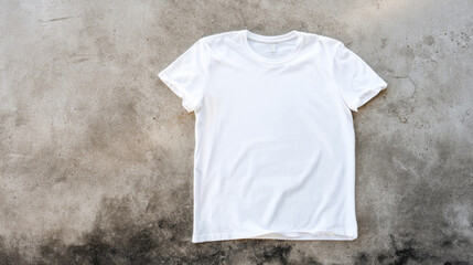 White cotton t shirt flat lay on concrete surface mockup