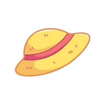 Icon of straw hat in cartoon style. Rustic summer panama hat, illustration for children