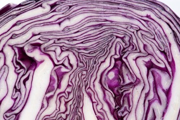 Obraz premium Vibrant sliced purple cabbage closeup.