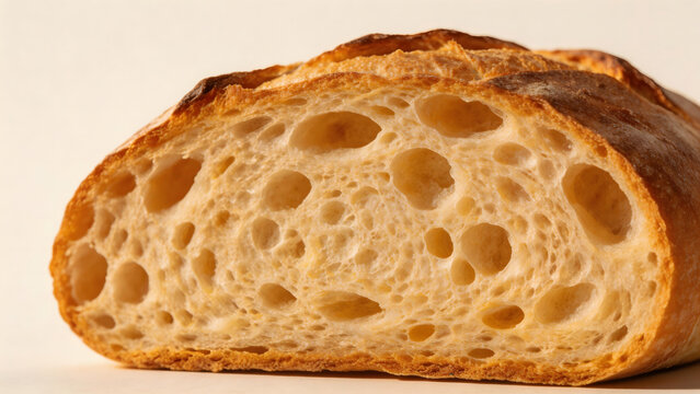 Cross section of a crusty bread loaf
