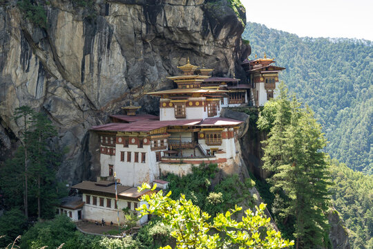 Paro Bhutan, view of tigers nest monastery on sheer cliff face