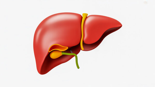Anatomical illustration of a human liver with bile duct and vessels