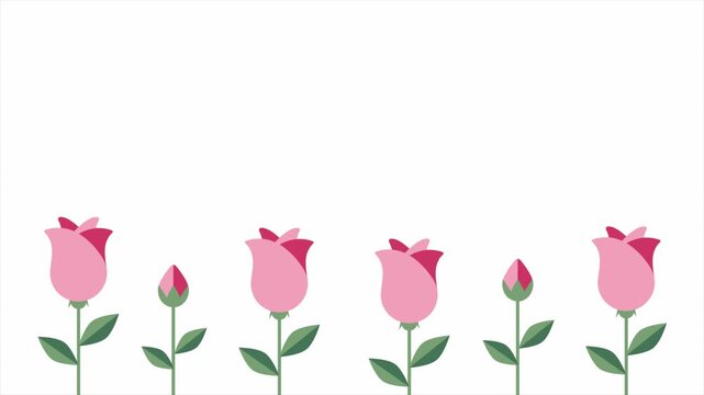 Pink roses lower border background with copy space on white for wedding and Mother's Day.