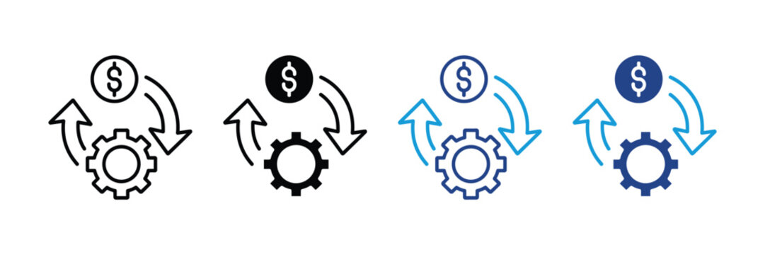 Gear with dollar coin and circular arrows icon vector. Financial processing, automated payment system, money flow management, and economic cycle symbol. Vector Illustration