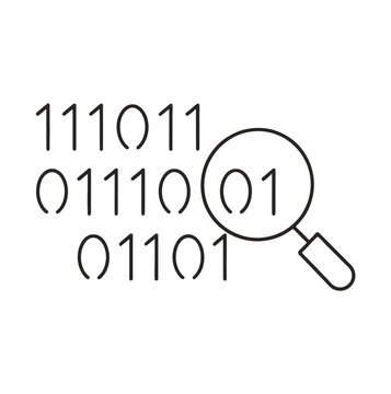 Vector of binary code with a magnifying glass focusing on 01