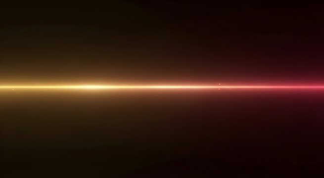 Horizontal light streak with golden glow and pink light accent lens flare dark background light effect light beam digital art color gradient energy burst light pollution