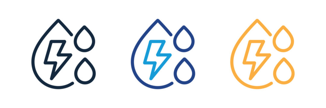 water drop with a lightning bolt symbol representing electrolyte hydration and energy water concepts. Vector Illustration.