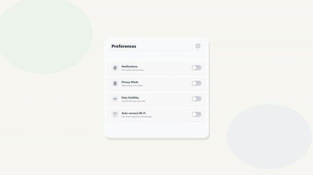 User interface of the mobile phone screen displaying preferences