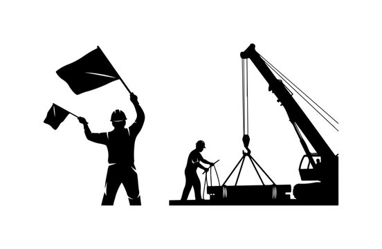 Construction Worker Directing Crane Operation