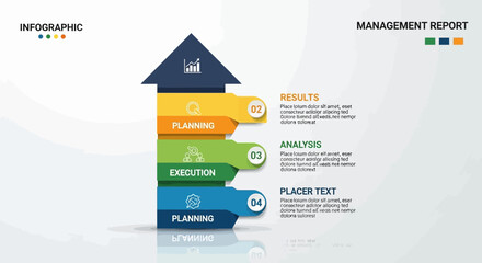 Obraz premium Business Management Report Infographic with Upward Arrow.