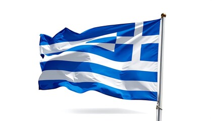 Fototapeta premium Greek Flag Waving Proudly in the Wind Against White Background.