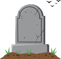 Fototapeta premium Old cracked tombstone grave isolated on white background vector