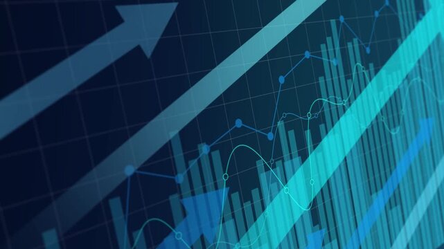Uptrend line and arrows in stock market data dot line, financial investment performance, futuristic digital stock market, concept economic growth strategy volume index increase