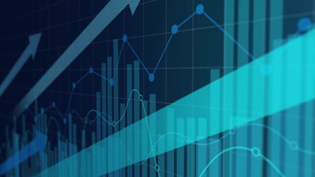Concept economic growth strategy volume index increase, uptrend line and arrows in stock market data dot line, financial investment performance, futuristic digital stock market
