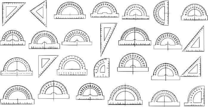 Set Squares and Protractor Illustration: Geometric Drawing Tools for Measurement and Geometry