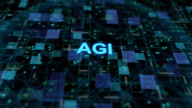 Futuristic AGI artificial intelligence neural network with digital brain circuit representing deep learning machine computing and smart algorithm innovation technology