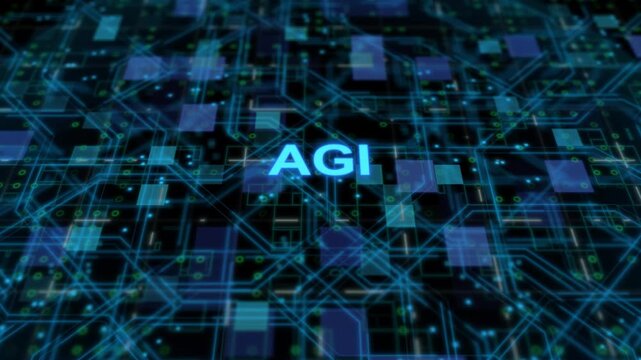 Futuristic AGI artificial intelligence neural network with digital brain circuit representing deep learning machine computing and smart algorithm innovation technology