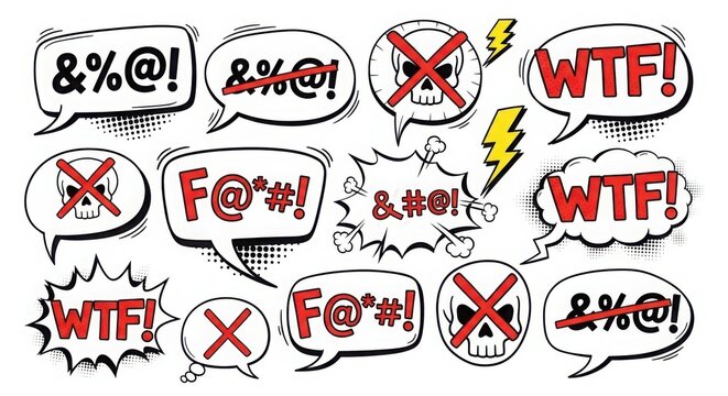 comic speech bubbles with profanity and censored words