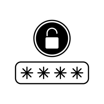 Password entry black glyph icon protection of personal data and confidential information by secure pin code user authentication and access control pictogram.
