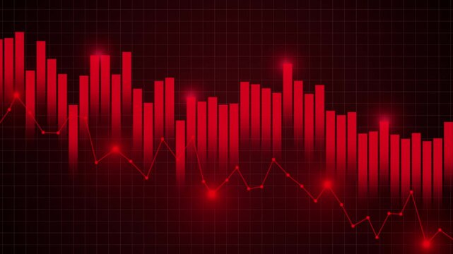 Red stock market candlestick chart displaying falling price and economic crash representing financial crisis distressed investment loss and global recession