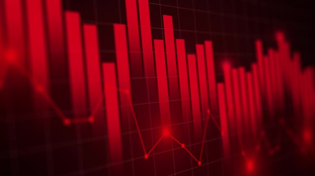 Stock market index candlestick chart displaying falling price crash, crisis distressed investment loss and global recession concept