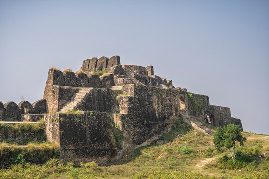 Landscape view of Phansi Ghat stone building in ramparts of UNESCO World Heritage medieval Rohtas fort, Jhelum, Punjab, Pakistan