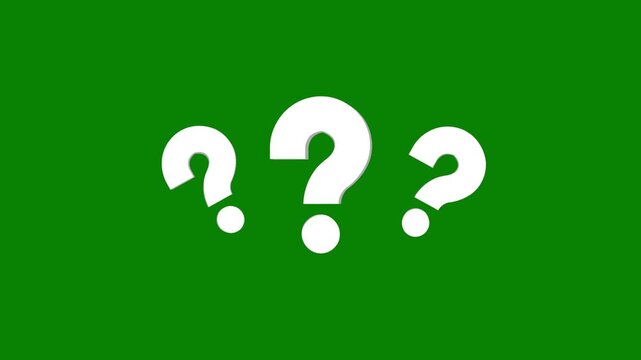 Question marks comes forward or popping up for thinking, planning, problem solving situation, question marks with a green screen background, vertical looping animation.